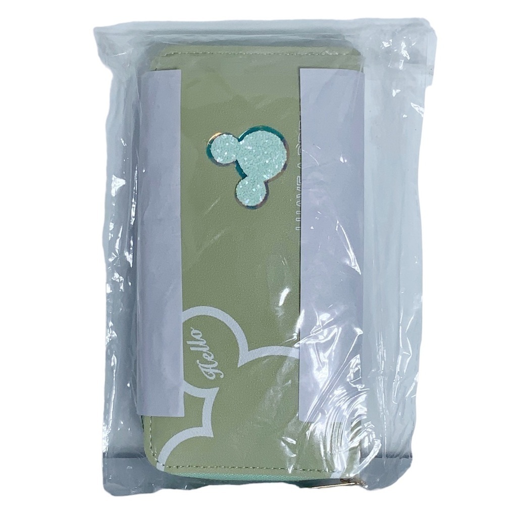 Minnie Mickey Mouse Wristlet Clutch Convertible Long Glitter Disney Wallet Green - Picture 3 of 16